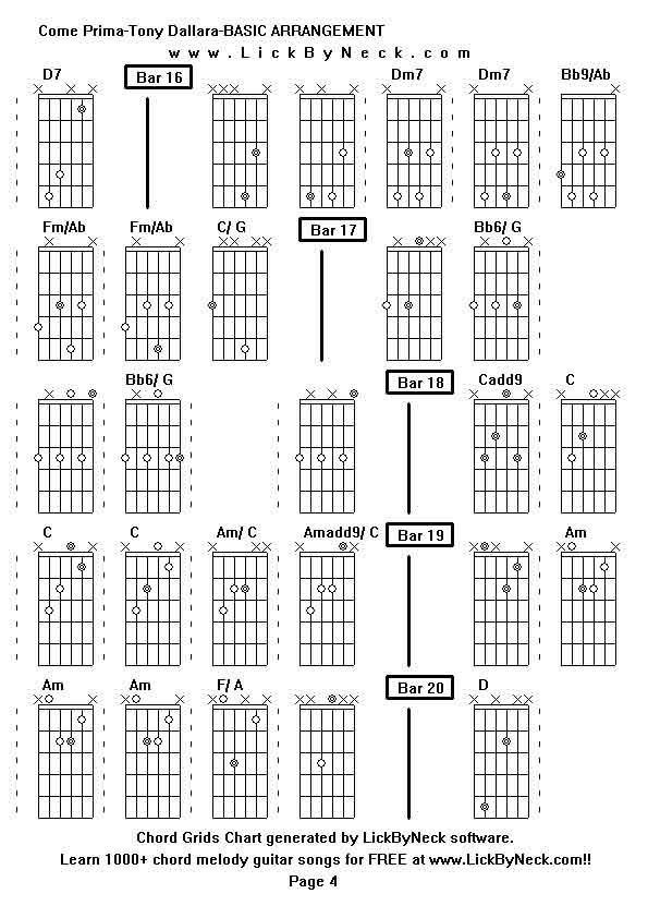 Chord Grids Chart of chord melody fingerstyle guitar song-Come Prima-Tony Dallara-BASIC ARRANGEMENT,generated by LickByNeck software.